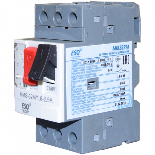 автомат защиты двигателя esq mms32m 02p5 1.6-2.5а (400v/100ka esq)